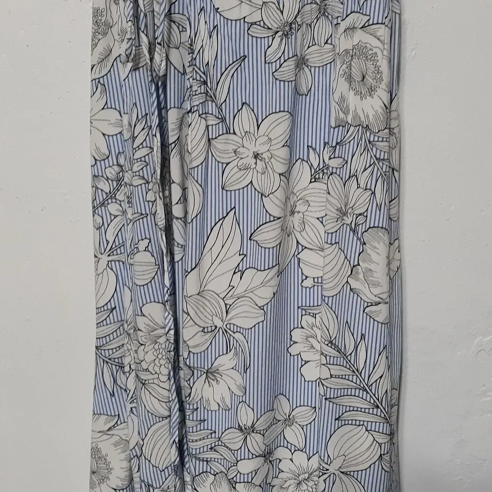 Hem & Thread Womens Dress M Medium Blue/White Peasant Boho Wrap Around Summer